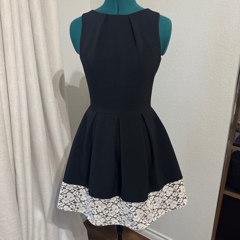 Black A-Line Dress with lace trim